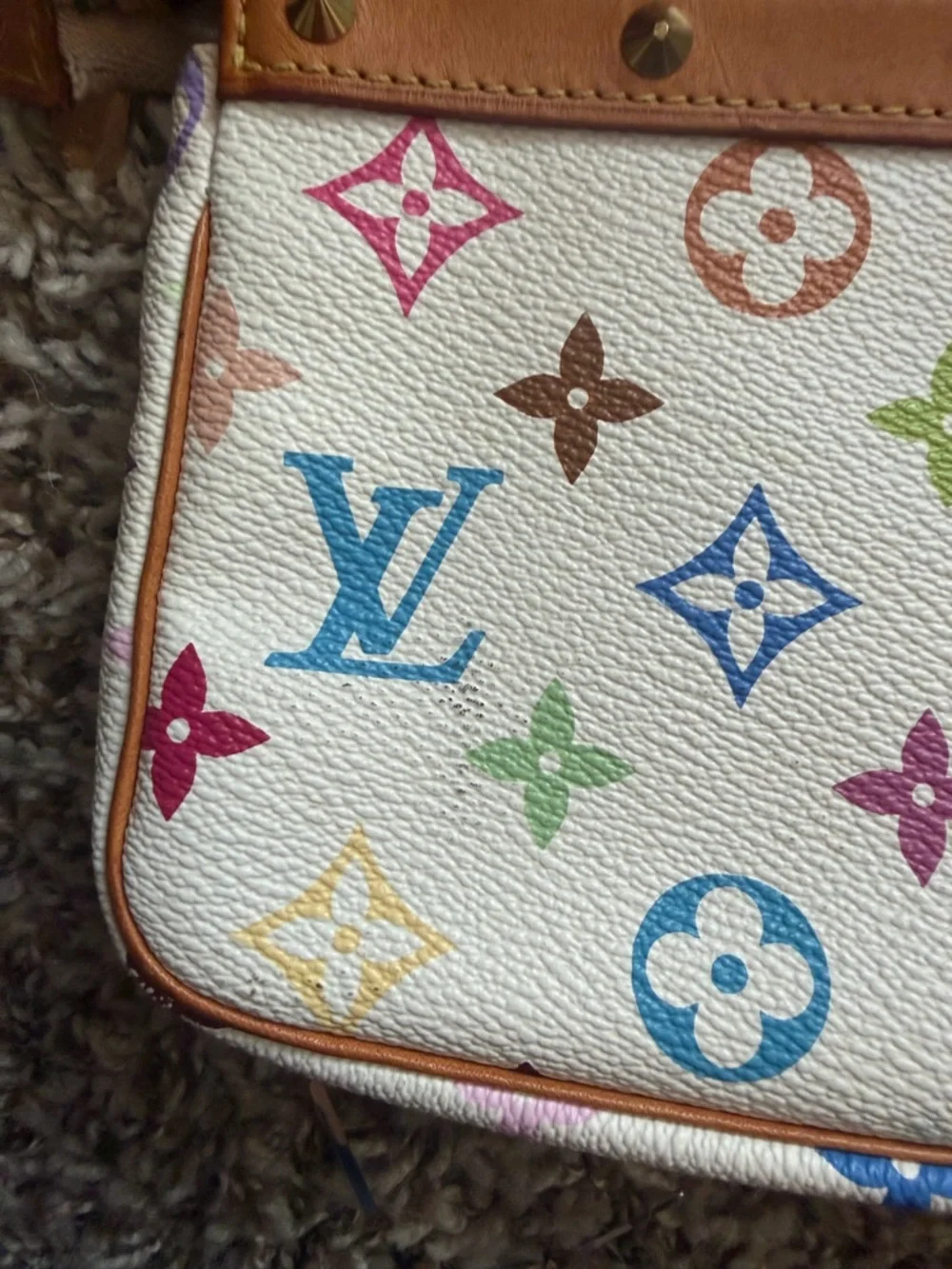 Louis Vuitton Multicolor Monogram White Mini Pochette with Tan Trim - Picture 8 of 13